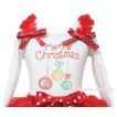 Christmas White Tank Top Red Ruffles Minnie Dots Bow & Sparkle Rhinestone Christmas Lights Print TB1372